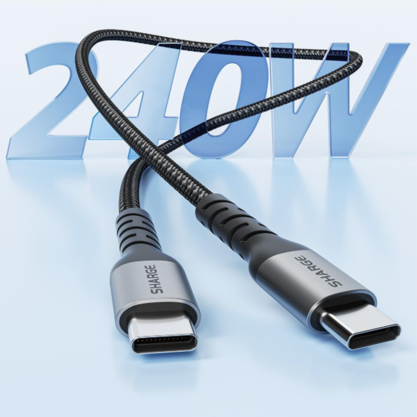 Sharge 240W USB-C Fast Charging Cable, 4.9ft Braided Tyoe C Cable, PD3.1, Ultra-Durable for MacBook Pro,iPhone 16 Pro Max/15 Pro