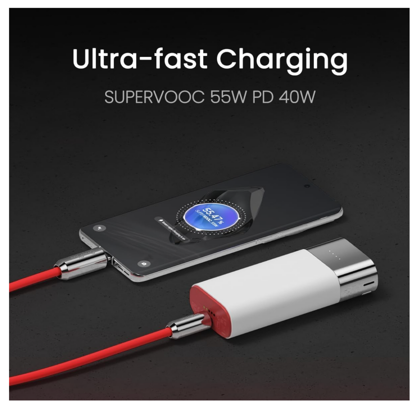 3 in 1 Power Bank PD 40W Fast Charging 10000mAh Portable Charger with Red Cable SUPERVOOC 55W 36Wh Battery Pack for iPhone 16/ OnePlus 12/11/Open/Nord Series