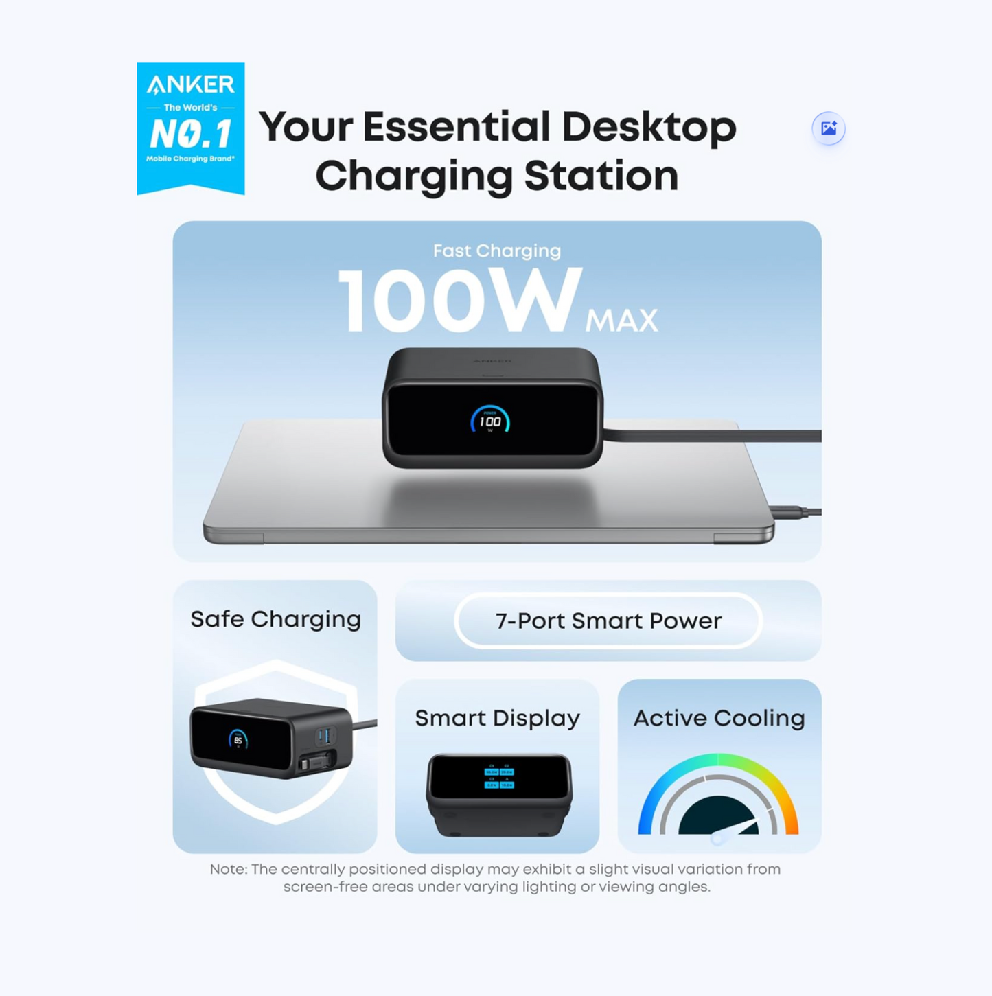 Anker Nano Charging Station, 7-in-1 USB-C Power Strip for iPhone 16, 2.3 ft Anker InstaCord Retractable Cable, 3 USB-C, 1 USB-A, 3 AC, 100W Desktop Fast Charging for MacBook, Home, Office(Non-Battery)