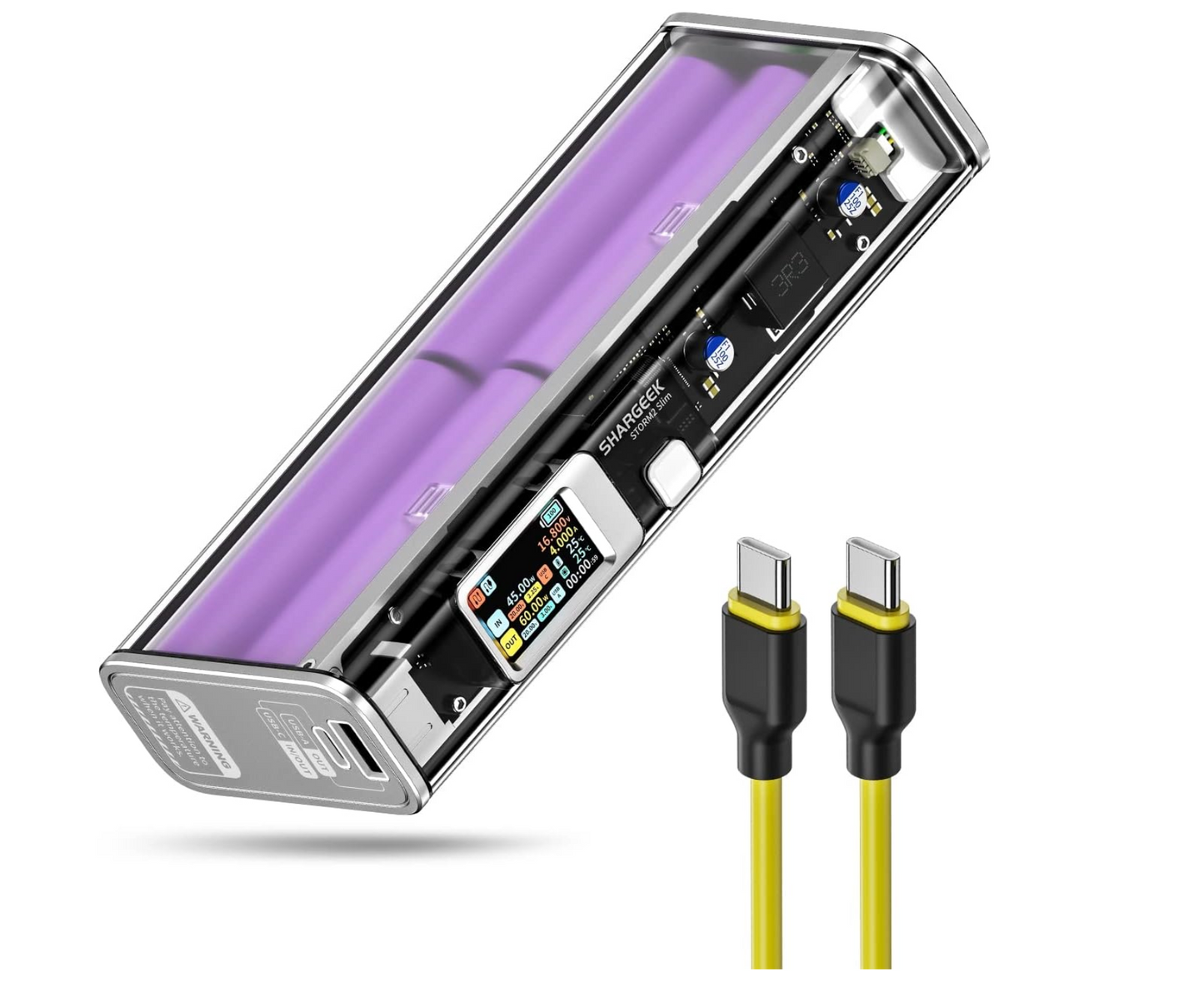 Shargeek Portable Charger, STORM2 Slim 130W 20000mAh Laptop Power Bank, See-Through Design Battery Pack with IPS Screen, 100W USB C & 30W USB Ports for MacBook Pro, iPad, iPhone 15, Dell XPS and More