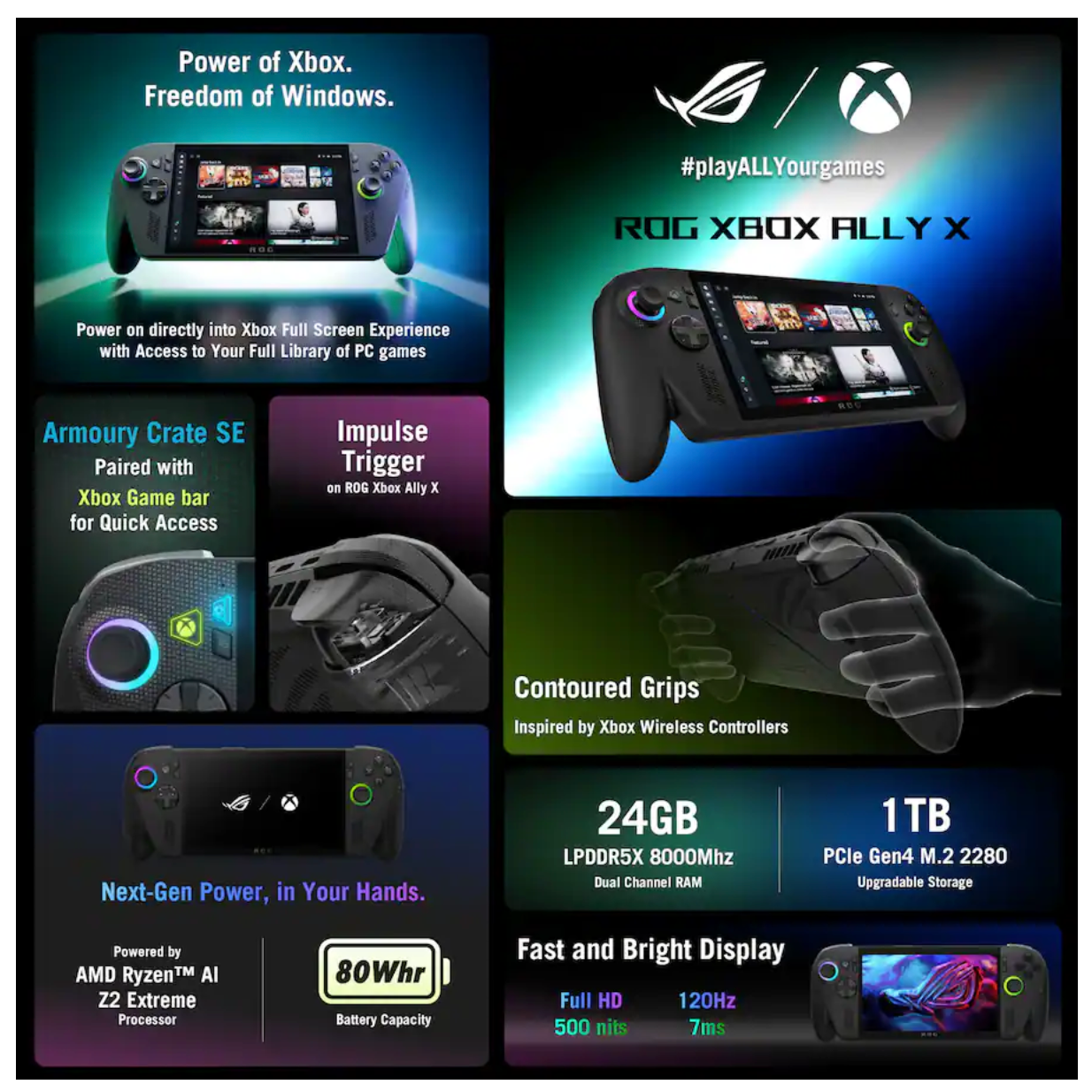 ROG Xbox Ally X 7" FHD 120Hz Gaming Handheld, 3-Month Xbox Game Pass Premium, AMD Ryzen AI Z2 Extreme, 24GB RAM, 1TB SSD - Windows